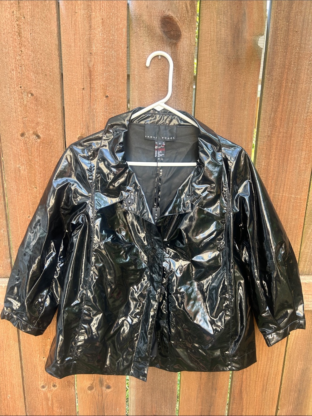 Yansi Fugel Techno Faux Leather Black Jacket Size 2 NWT